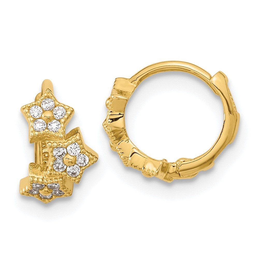 14k Yellow Gold Madi K Cz 3-Star Hinged Hoop Earrings 9.8 L X 5.7 Mm W